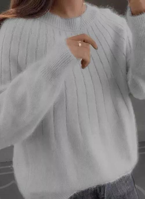 Biely sveter s hrubým výstrihom, jeseň zimné, sladký strih, rukáv na baterke, voľné, jednotné farby, pull-up sveter femme
